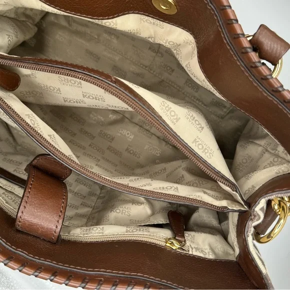 MICHAEL KORS HAMILTON ZEBRA PRINT BROWN IVORY EW LARGE SATCHEL NWT RETAIL $368 - Picture 10 of 12